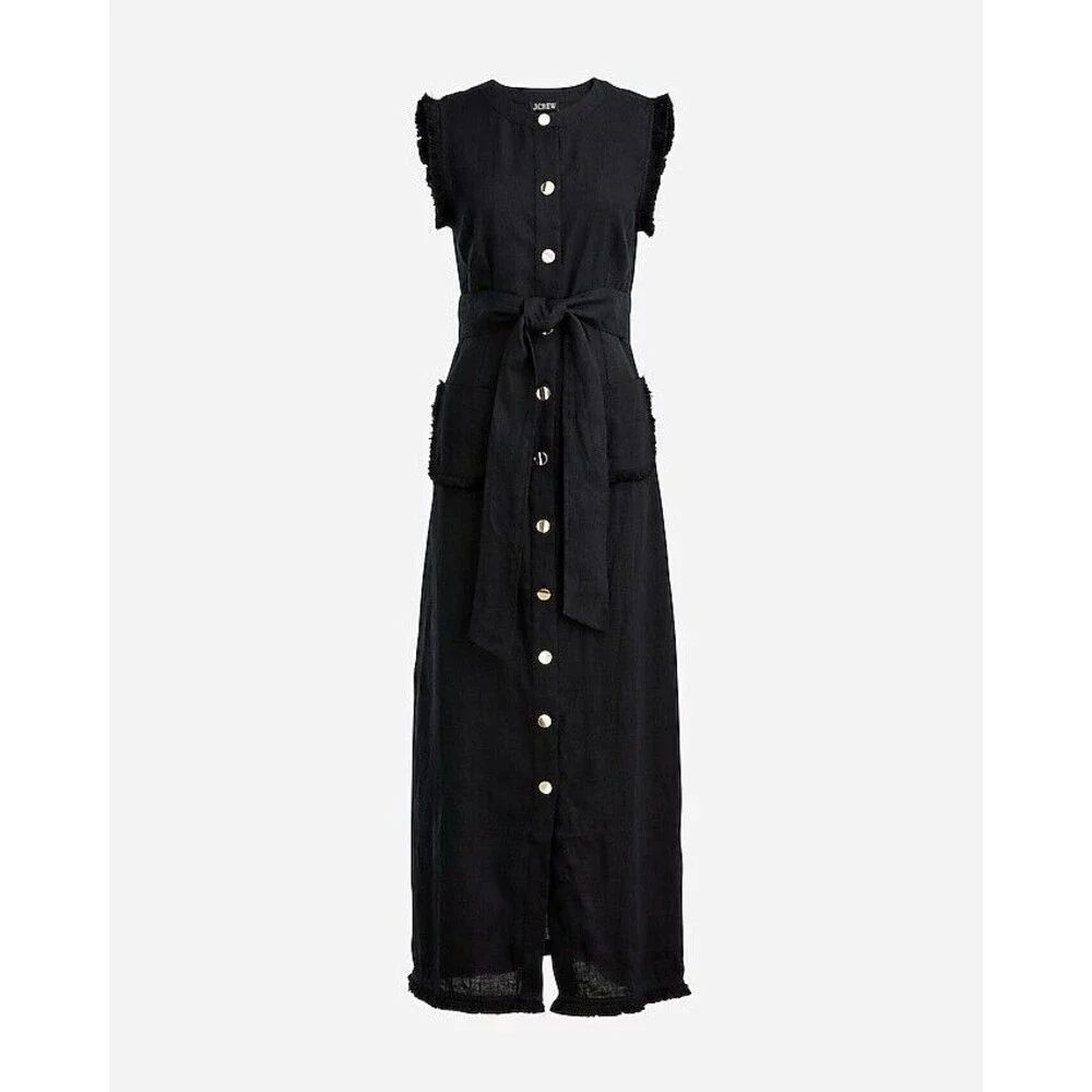 J.crew Raw-hem maxi shirtdress in linen NWT Size XXS
